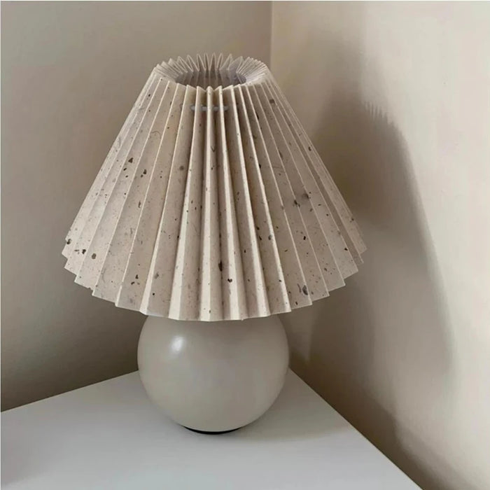 Korean Table Lamp – Vintage Pleated Fabric Shade with Ceramic Base