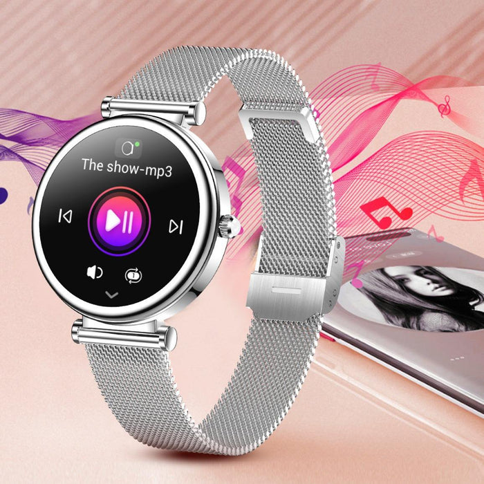 Women’s Smart Sports Watch – Wireless Charging & Call Reminder with Stainless Steel Band