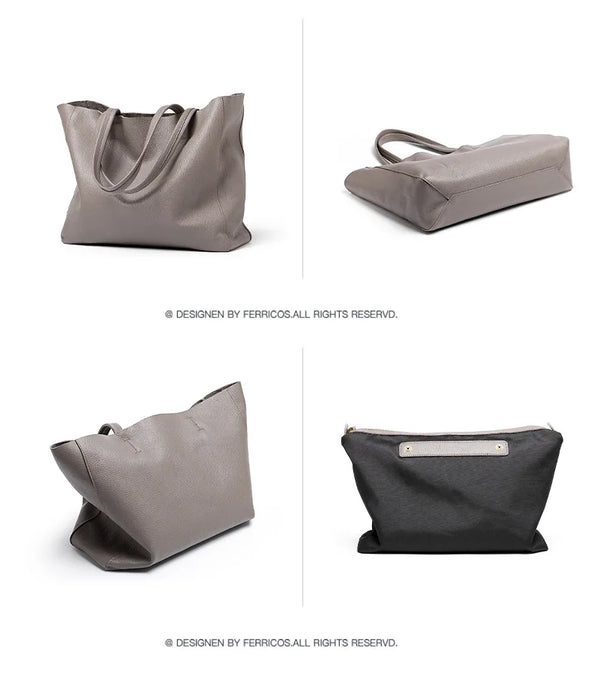 Genuine Leather Casual Tote – Soft, Versatile Design for Women - Samanta Factory