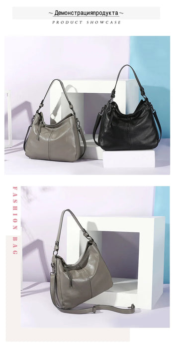 Genuine Leather Shoulder Bag – Soft, Versatile Hobo with Ruched Design - Samanta Factory