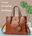 Women’s Leather Handbag – Vintage Casual Tote with Zipper & Hasp Closure - Samanta Factory