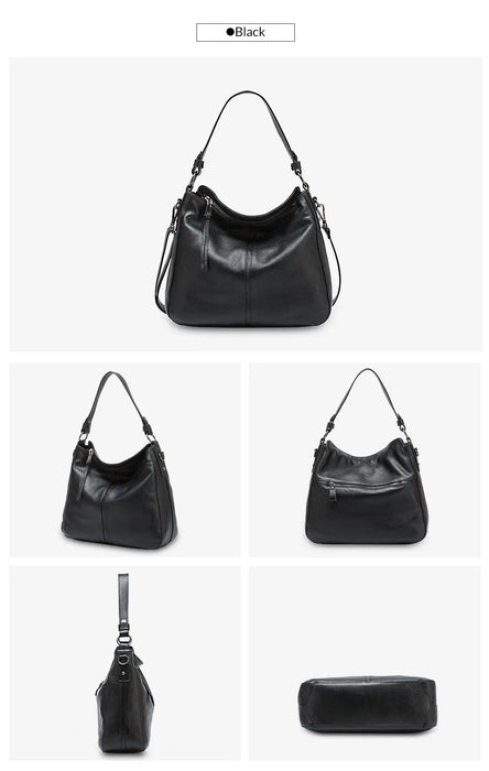 Genuine Leather Shoulder Bag – Soft, Versatile Hobo with Ruched Design - Samanta Factory