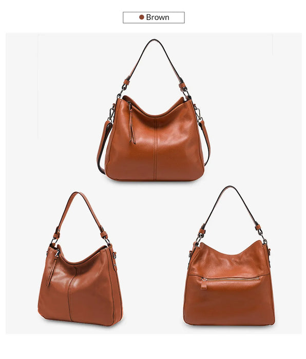 Genuine Leather Shoulder Bag – Soft, Versatile Hobo with Ruched Design - Samanta Factory
