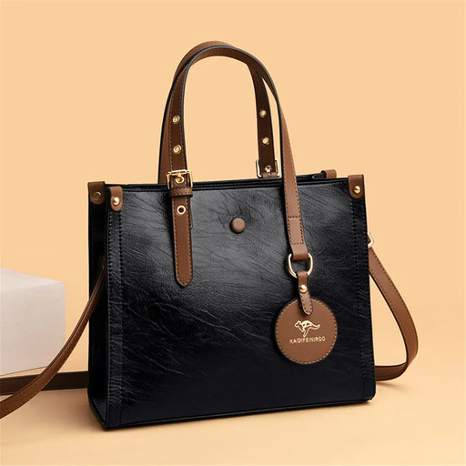 Women’s Leather Handbag – Vintage Casual Tote with Zipper & Hasp Closure - Samanta Factory