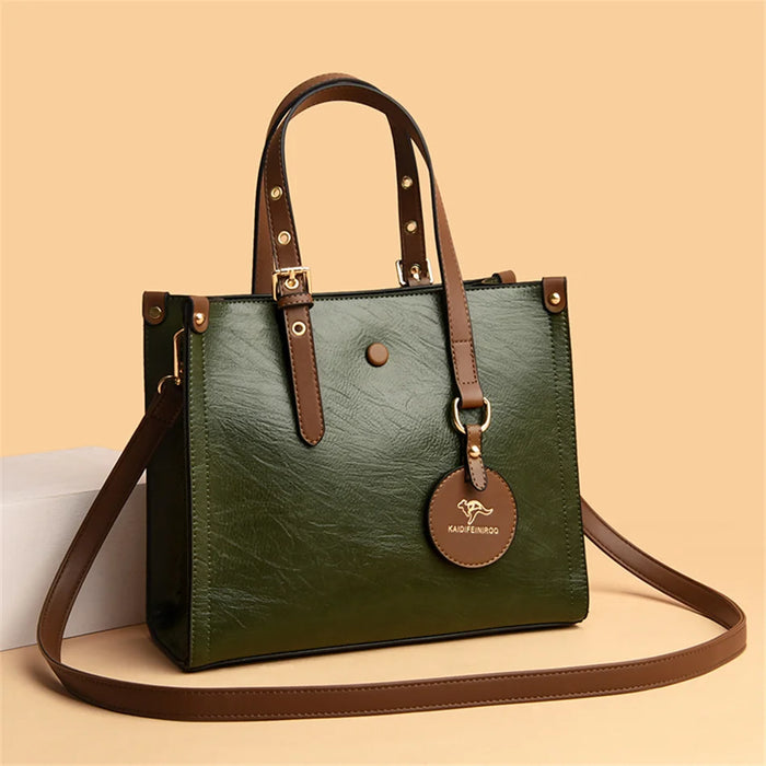 Women’s Leather Handbag – Vintage Casual Tote with Zipper & Hasp Closure - Samanta Factory