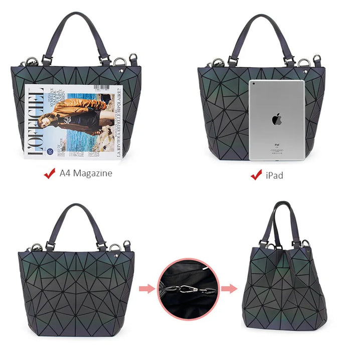 Shimmering PU Fold-Over Shoulder Bag – Futuristic Geometric Design for Women