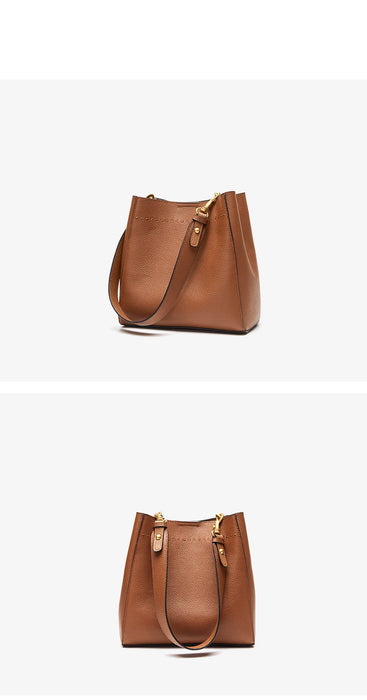 Women’s Genuine Leather Bucket Bag – Soft Cowhide Shoulder Handbag - Samanta Factory