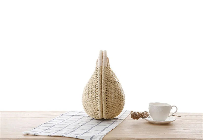 Women's Natural Rattan Handwoven Round Shell Handbag Top-handle Bag Summer Fashion Bohemia Female Casual Tote Clutch Beach Bag SF