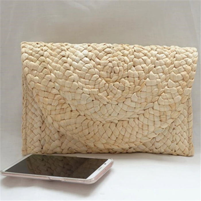 Boho Straw Flap Bag for Women – Hard Shell Woven Handbag for Summer Outings