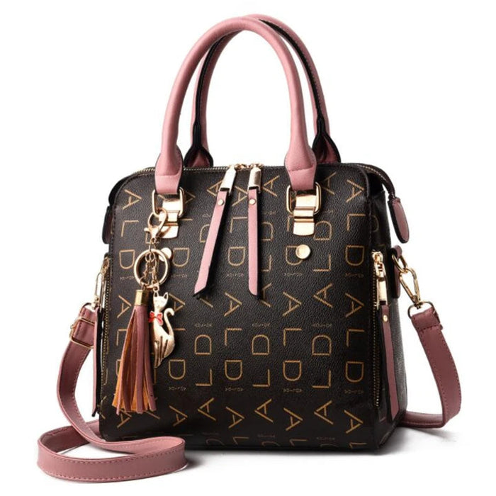 Women’s PU Leather Tote Handbag – Large Capacity Letter Design Tassel Shoulder Bag SF