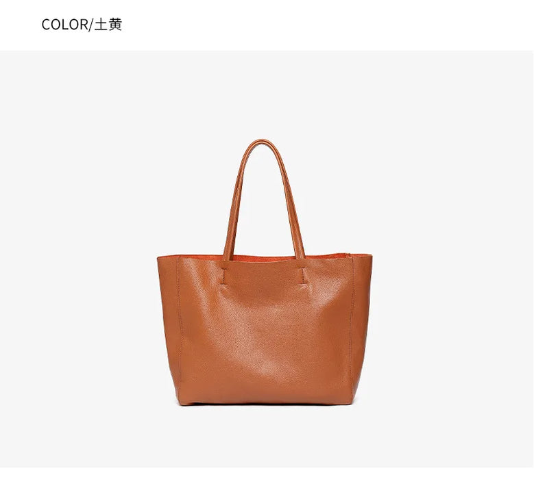 Genuine Leather Casual Tote – Soft, Versatile Design for Women - Samanta Factory