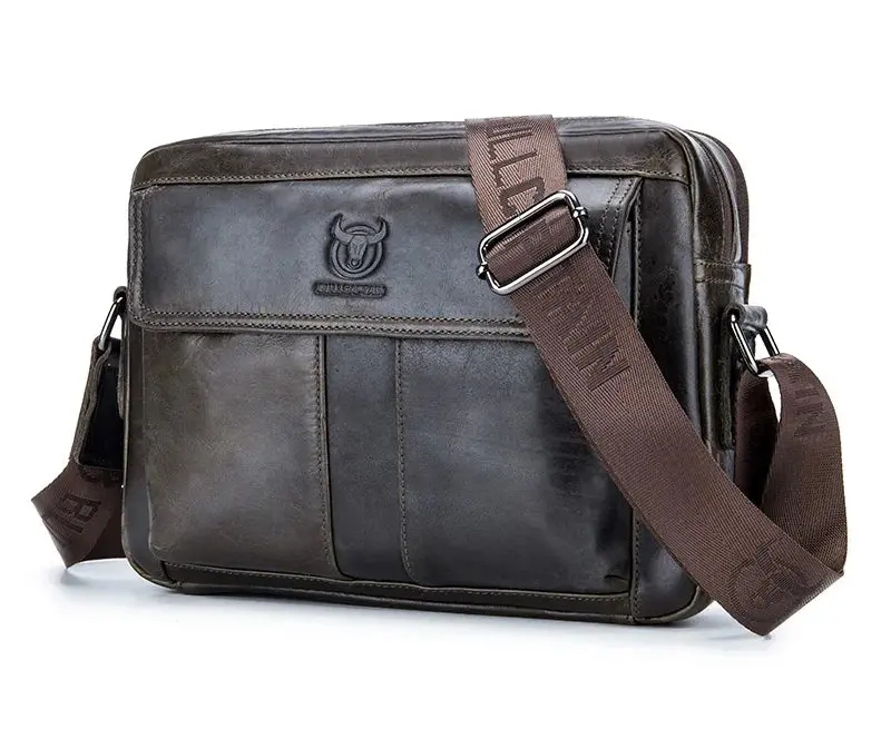 Image Alt Text:
Men’s genuine leather business shoulder bag with flap pocket and zipper closure