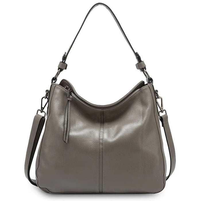Genuine Leather Shoulder Bag – Soft, Versatile Hobo with Ruched Design - Samanta Factory