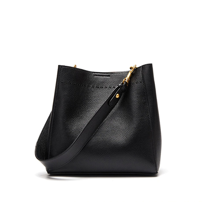 Women’s Genuine Leather Bucket Bag – Soft Cowhide Shoulder Handbag - Samanta Factory