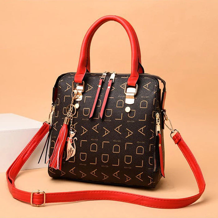 Women’s PU Leather Tote Handbag – Large Capacity Letter Design Tassel Shoulder Bag SF