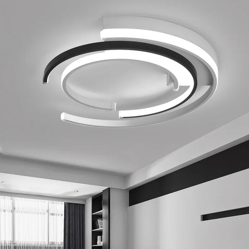 Modern black metal and acrylic LED ceiling light, flush-mount fixture for kitchens, bathrooms, and bedrooms