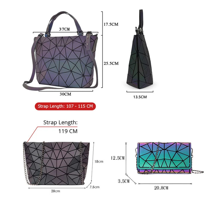 Shimmering PU Fold-Over Shoulder Bag – Futuristic Geometric Design for Women