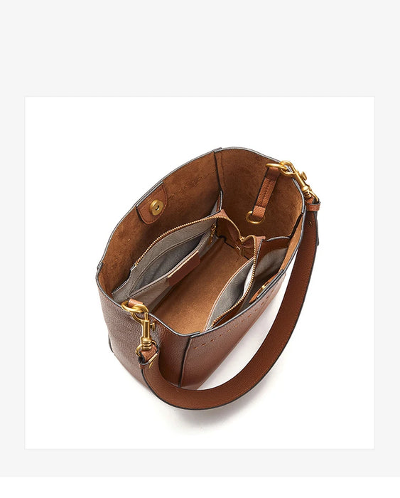 Women’s Genuine Leather Bucket Bag – Soft Cowhide Shoulder Handbag - Samanta Factory