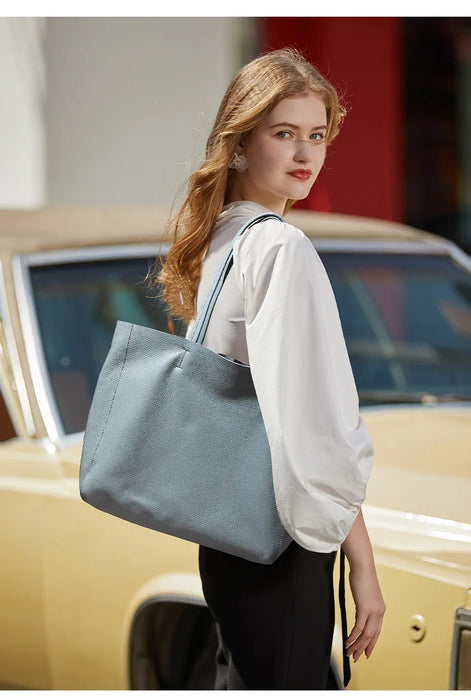 Genuine Leather Casual Tote – Soft, Versatile Design for Women - Samanta Factory