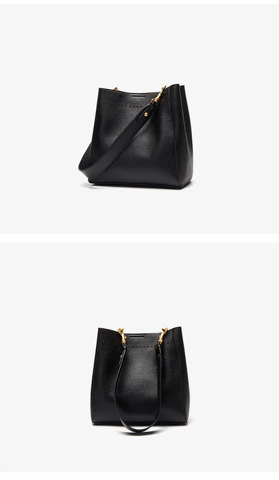 Women’s Genuine Leather Bucket Bag – Soft Cowhide Shoulder Handbag - Samanta Factory