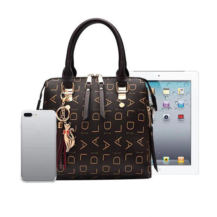 Women’s PU Leather Tote Handbag – Large Capacity Letter Design Tassel Shoulder Bag SF