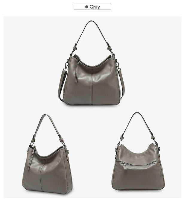 Genuine Leather Shoulder Bag – Soft, Versatile Hobo with Ruched Design - Samanta Factory