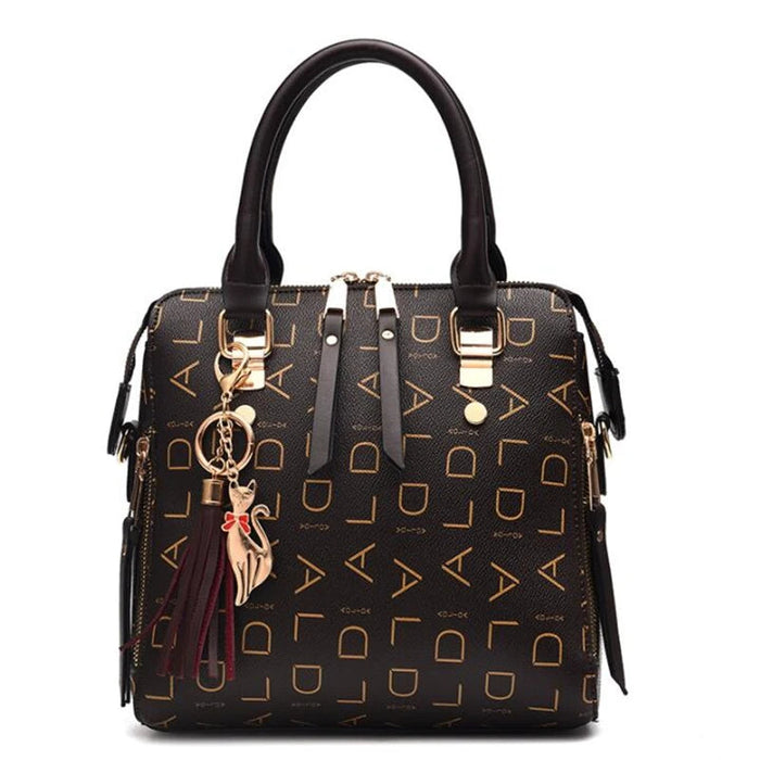 Women’s PU Leather Tote Handbag – Large Capacity Letter Design Tassel Shoulder Bag SF