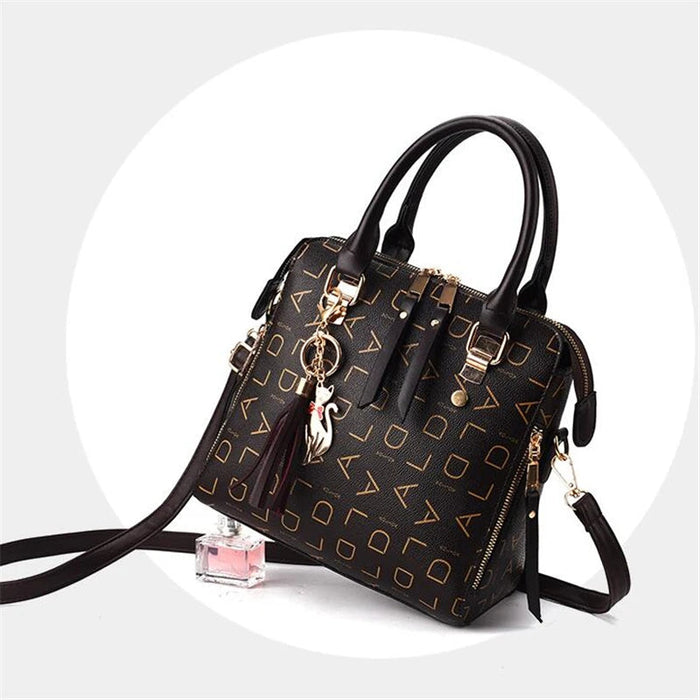 Women’s PU Leather Tote Handbag – Large Capacity Letter Design Tassel Shoulder Bag SF
