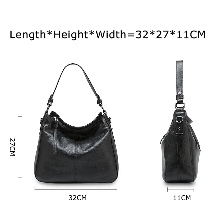 Genuine Leather Shoulder Bag – Soft, Versatile Hobo with Ruched Design - Samanta Factory