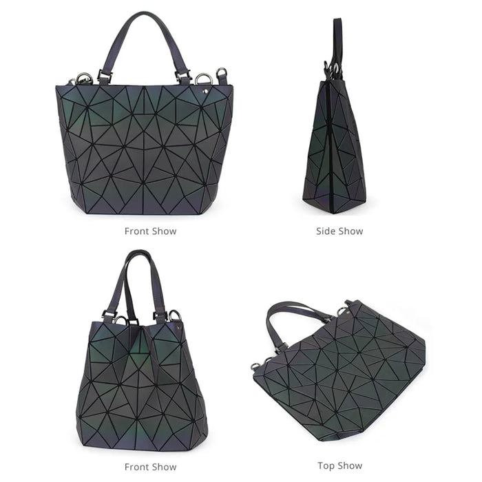 Shimmering PU Fold-Over Shoulder Bag – Futuristic Geometric Design for Women