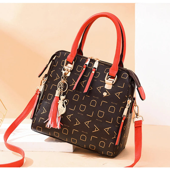 Women’s PU Leather Tote Handbag – Large Capacity Letter Design Tassel Shoulder Bag SF