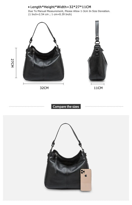 Genuine Leather Shoulder Bag – Soft, Versatile Hobo with Ruched Design - Samanta Factory