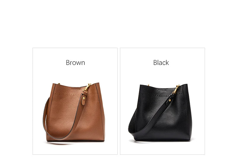 Women’s Genuine Leather Bucket Bag – Soft Cowhide Shoulder Handbag - Samanta Factory