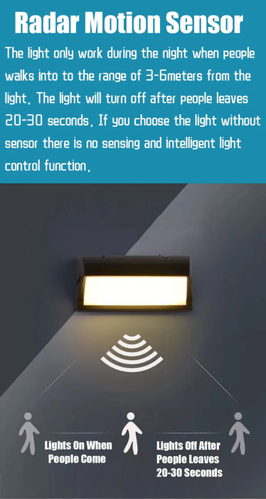 Extra Large LED Outdoor Wall Light – Waterproof IP65 with Radar Motion Sensor, 18W/40W Aluminum Lamp - Samanta Factory