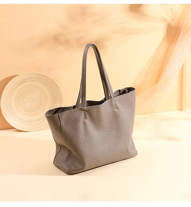 Genuine Leather Casual Tote – Soft, Versatile Design for Women - Samanta Factory