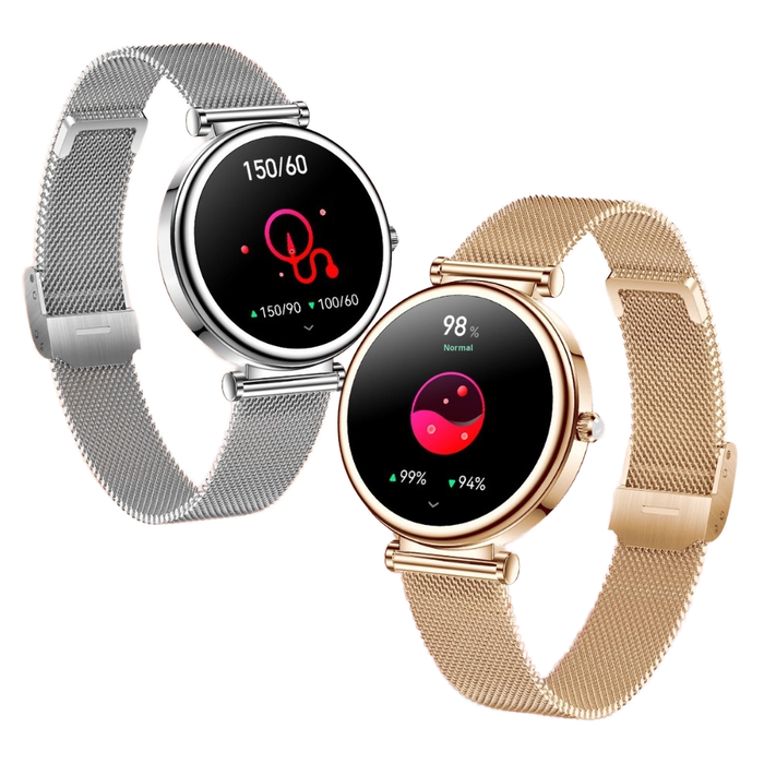 Women’s Smart Sports Watch with Stainless Steel Band, Wireless Charging, Bluetooth Calling, and Health Monitoring