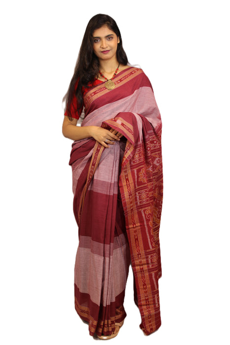 Khandua Cotton Saree – Traditional Ikat Weave with Geometric & Cultural Motifs