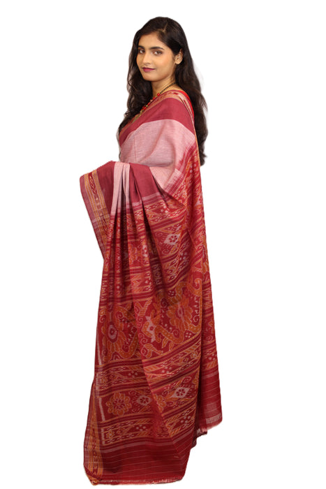 Khandua Cotton Saree – Traditional Ikat Weave with Geometric & Cultural Motifs