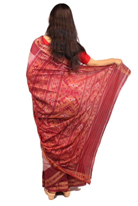 Khandua Cotton Saree – Traditional Ikat Weave with Geometric & Cultural Motifs