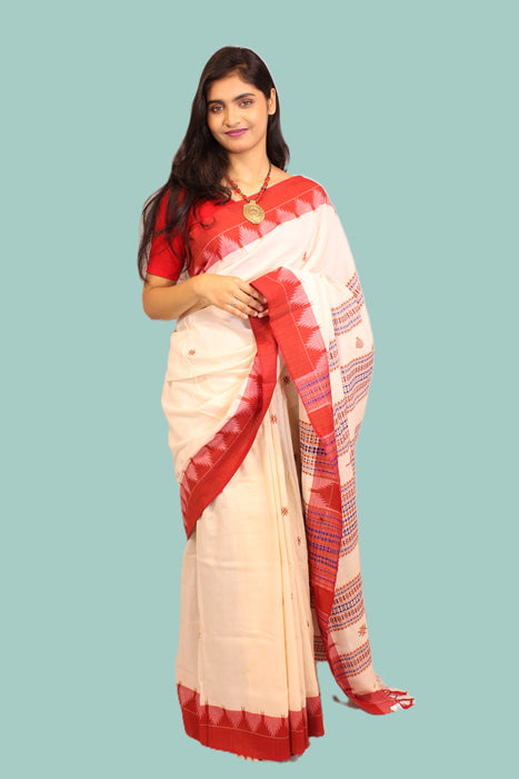 Kotpad Saree – Cream Body with Maroon Aul Dye