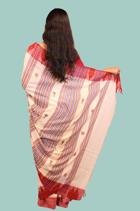Kotpad Saree – Cream Body with Maroon Aul Dye