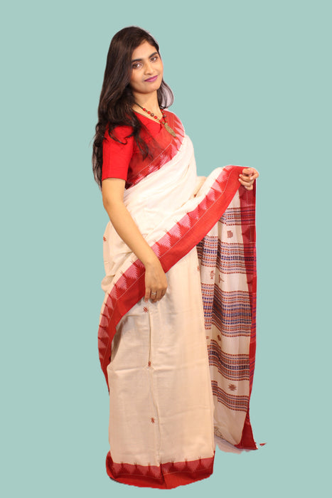 Kotpad Saree – Cream Body with Maroon Aul Dye