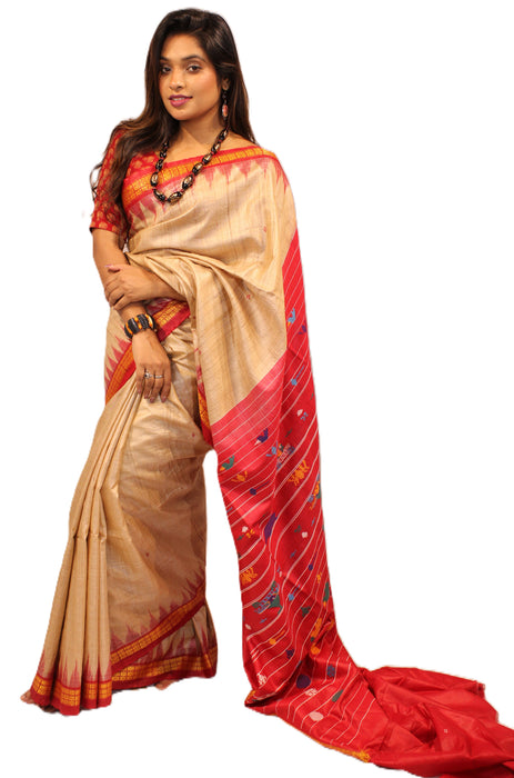 Tussar Silk Saree – Natural Golden Sheen with Tribal Elegance