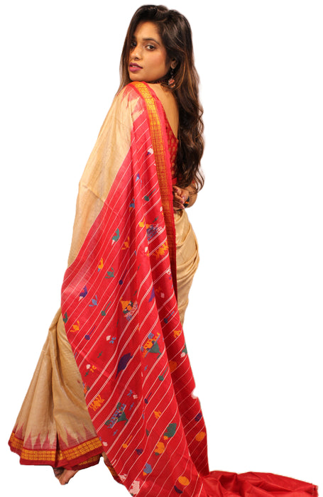 Tussar Silk Saree – Natural Golden Sheen with Tribal Elegance