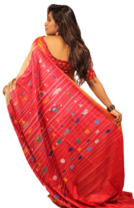 Tussar Silk Saree – Natural Golden Sheen with Tribal Elegance