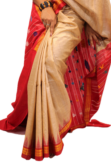 Tussar Silk Saree – Natural Golden Sheen with Tribal Elegance