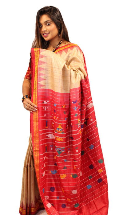 Tussar Silk Saree – Natural Golden Sheen with Tribal Elegance