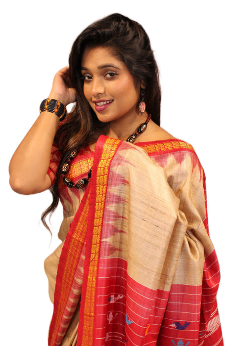 Tussar Silk Saree – Natural Golden Sheen with Tribal Elegance