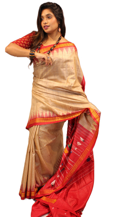 Tussar Silk Saree – Natural Golden Sheen with Tribal Elegance
