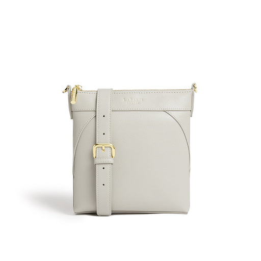 Raven Grey Vegan Crossbody Bag with gold hardware and recycled pink lining